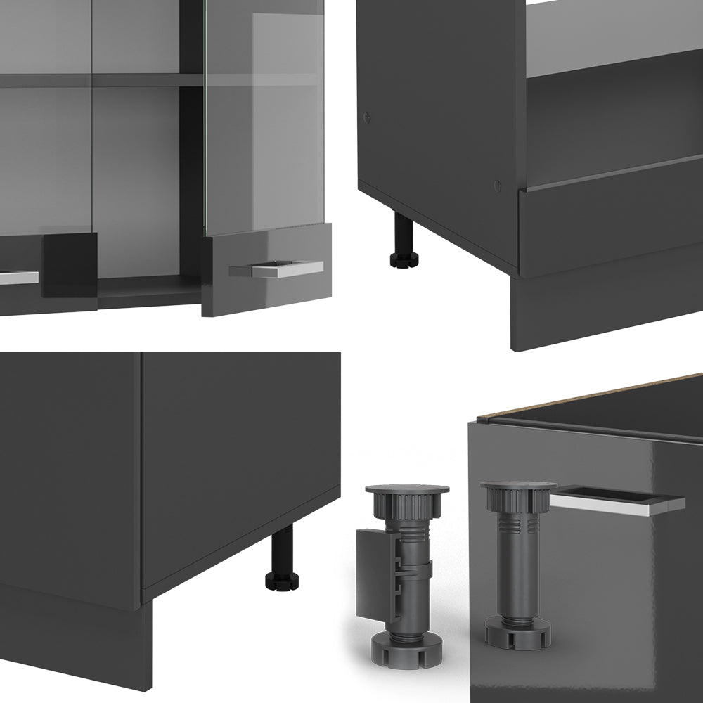 Vicco Cucina angolare completa Antracite lucido/antracite 227 x 287 cm senza piano di lavoro