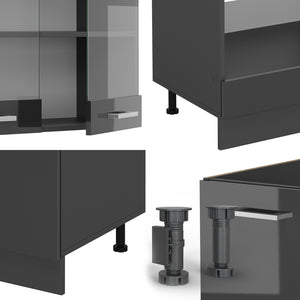 Vicco Cucina angolare completa Antracite lucido/antracite 227 x 287 cm senza piano di lavoro