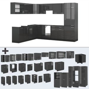 Vicco Cucina angolare completa Antracite lucido/antracite 227 x 287 cm senza piano di lavoro