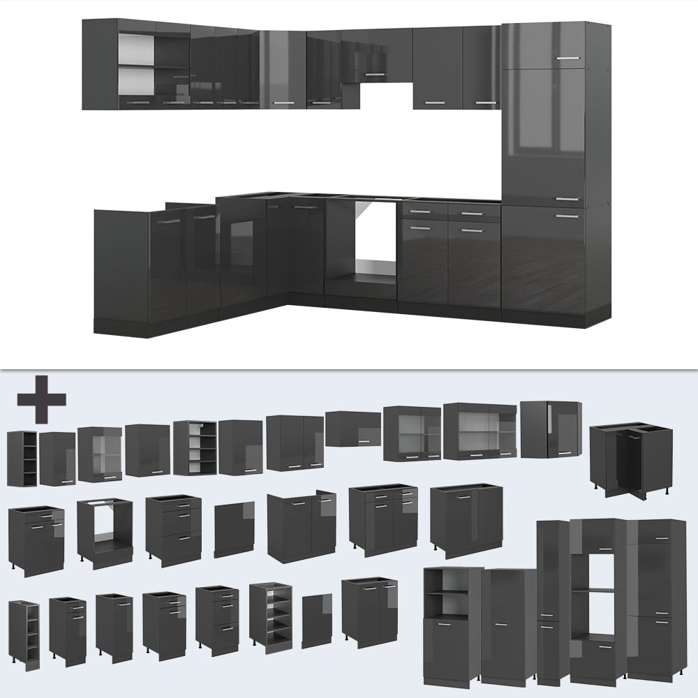 Vicco Cucina angolare completa Antracite lucido/antracite 227 x 287 cm , PL Rovere