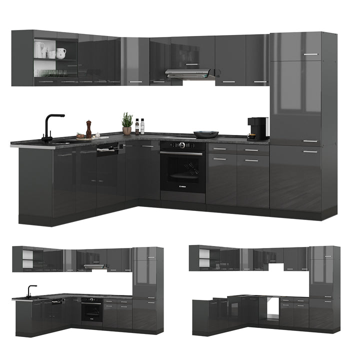 Vicco Cucina angolare completa Antracite lucido/antracite 227 x 287 cm , PL Antracite