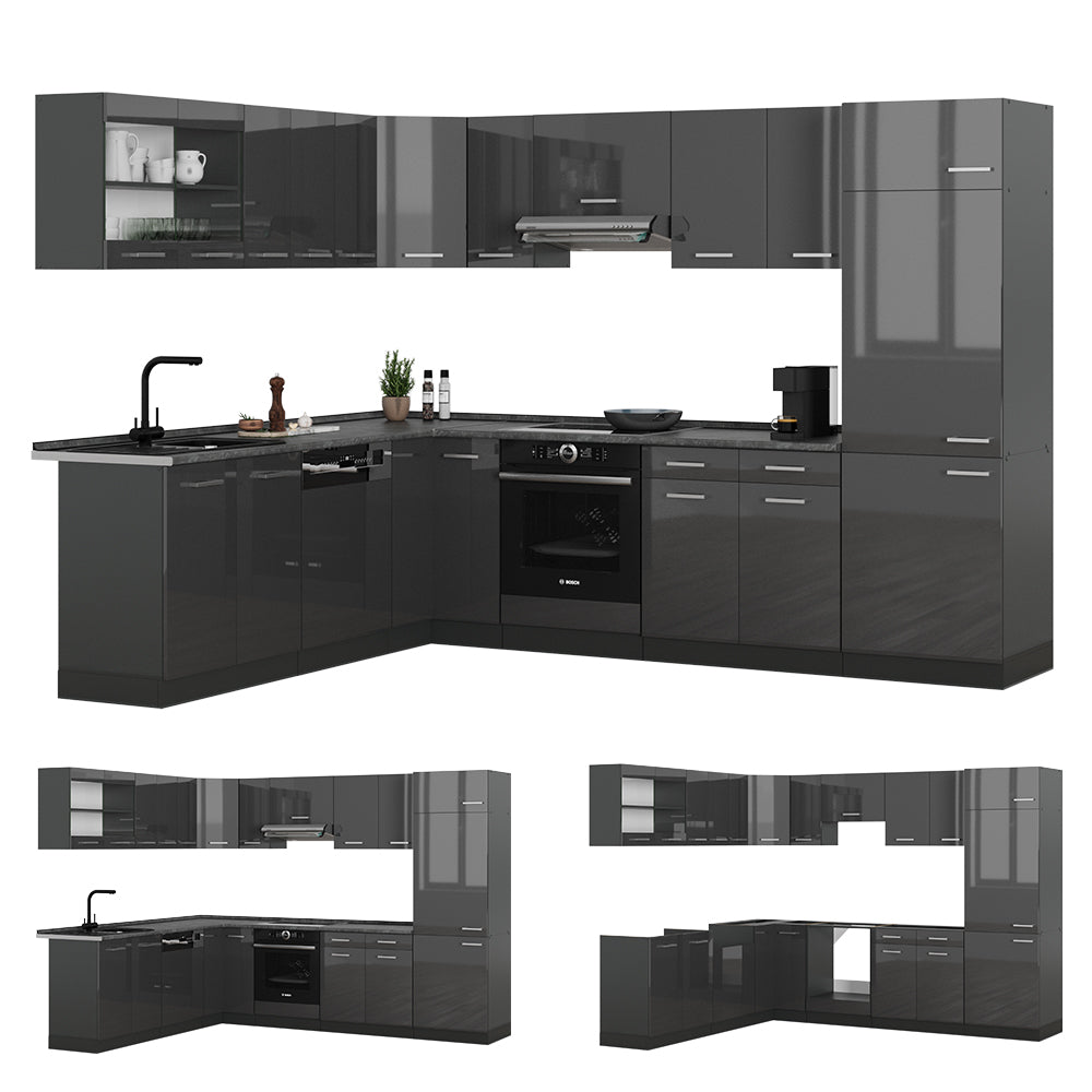 Vicco Cucina angolare completa Antracite lucido/antracite 227 x 287 cm , PL Marmo