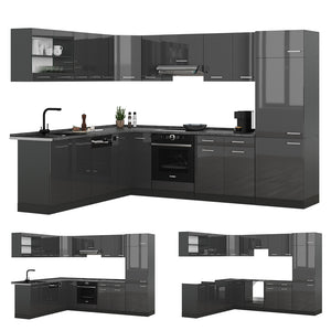 Vicco Cucina angolare completa Antracite lucido/antracite 227 x 287 cm , PL Marmo