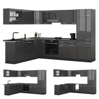 Vicco Cucina angolare completa Antracite lucido/antracite 227 x 287 cm senza piano di lavoro