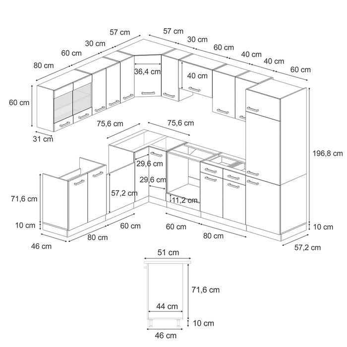 Vicco Cucina angolare completa Antracite lucido/antracite 227 x 287 cm , PL Antracite