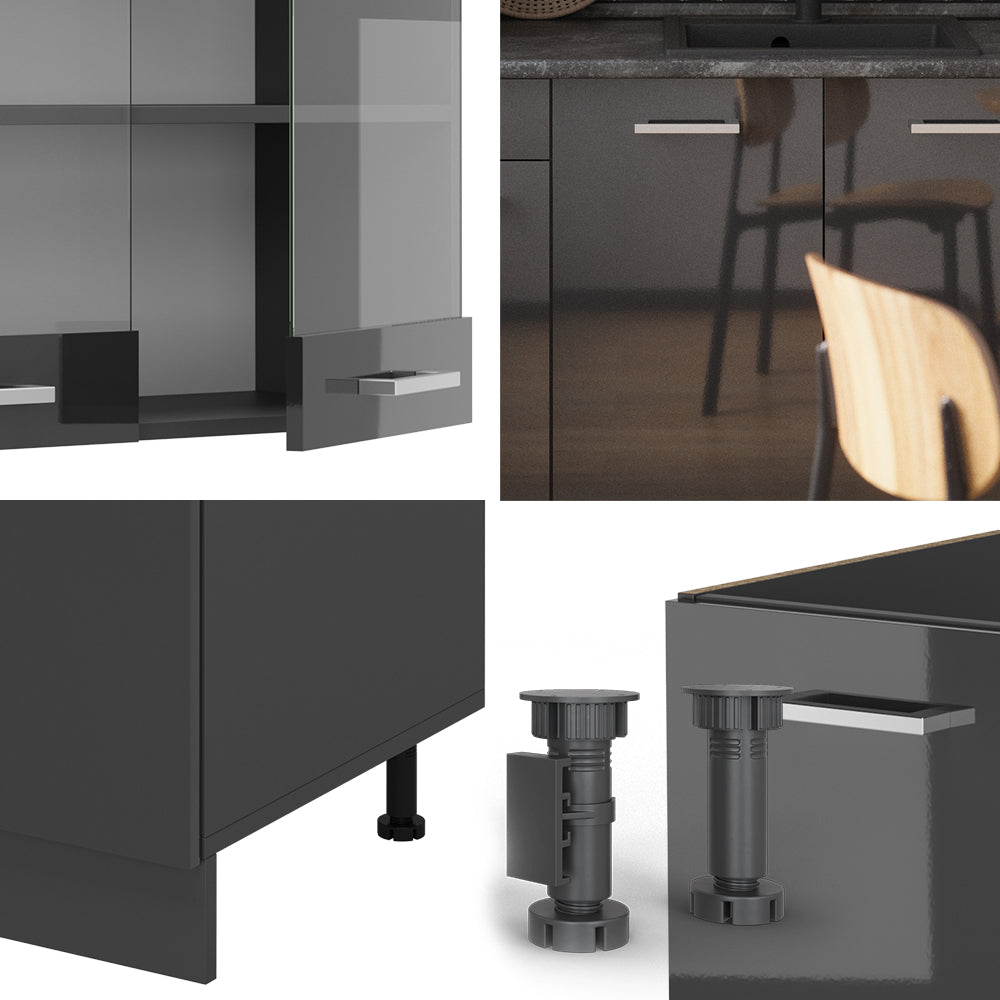 Vicco Cucina completa Antracite lucido/antracite 140 cm senza piano di lavoro