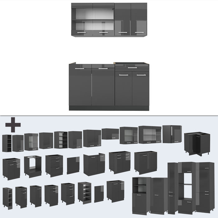 Vicco Cucina completa Antracite lucido/antracite 140 cm senza piano di lavoro