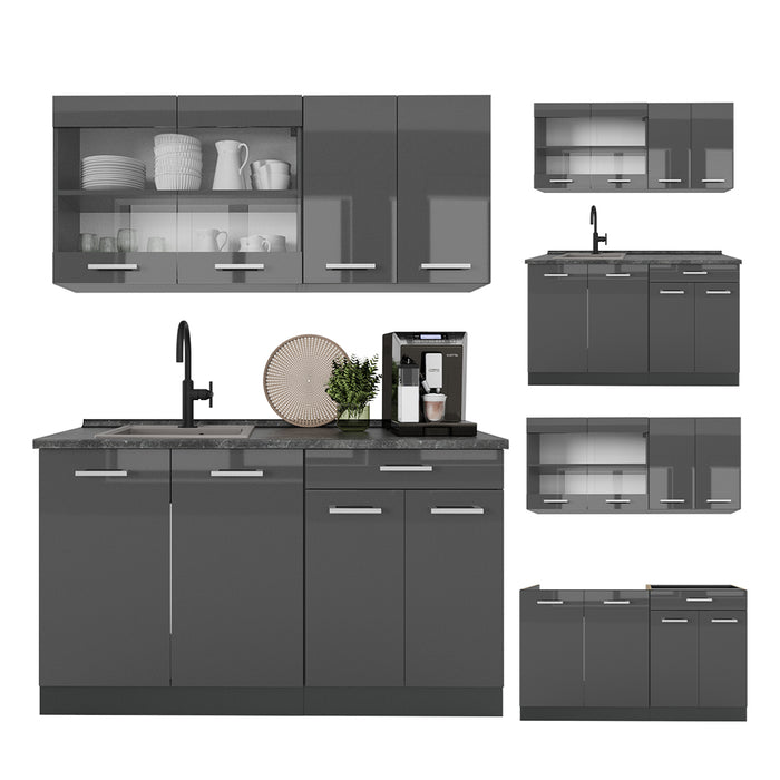 Vicco Cucina monoblocco Antracite lucido/antracite 140 cm , PL Antracite