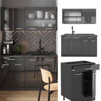 Vicco Cucina completa Antracite lucido/antracite 140 cm senza piano di lavoro