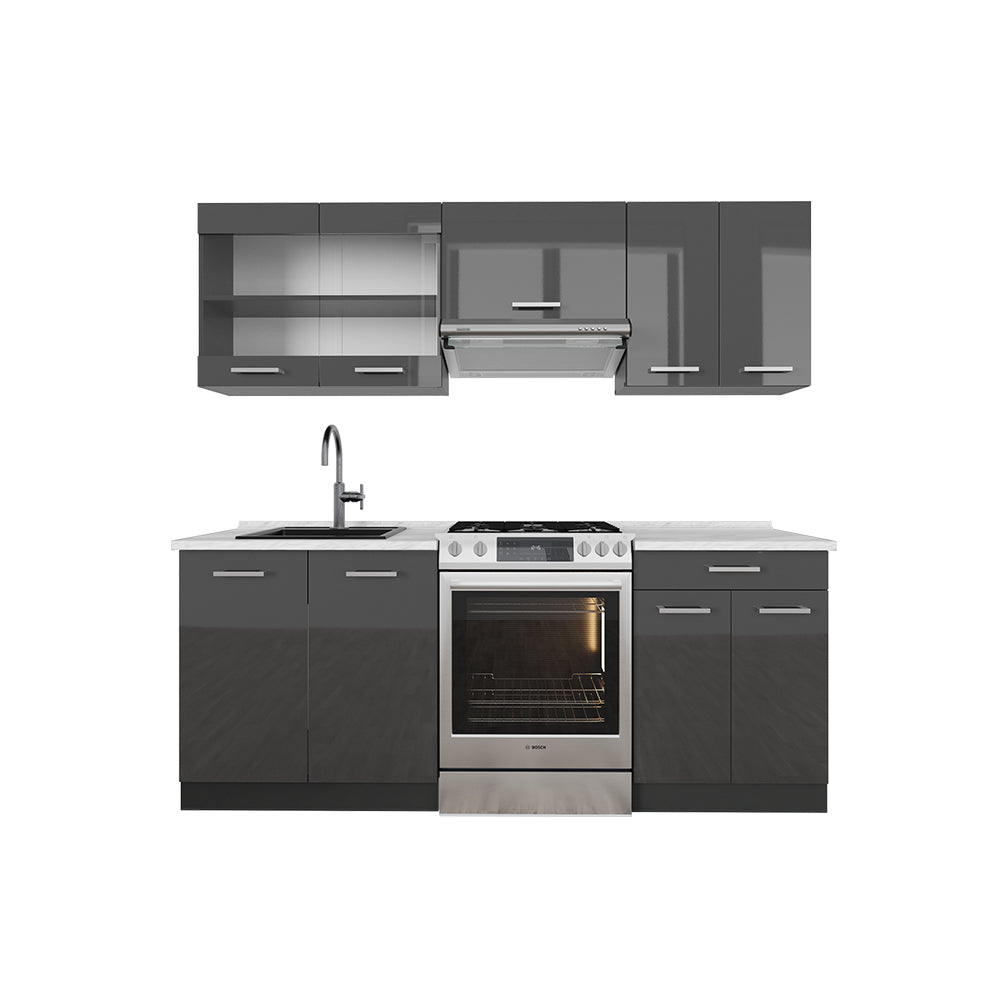 Vicco Cucina componibile Antracite lucido/antracite 200 cm , PL Marmo