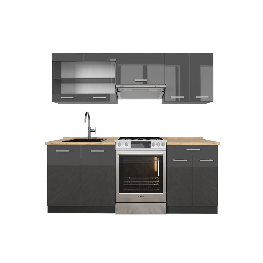 Vicco Cucina componibile Antracite lucido/antracite 200 cm senza piano di lavoro