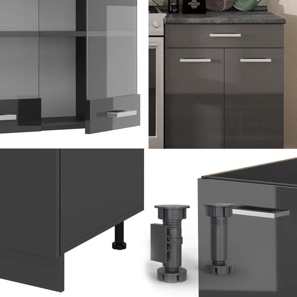 Vicco Cucina componibile Antracite lucido/antracite 200 cm senza piano di lavoro