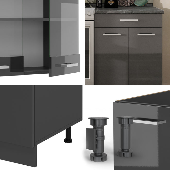 Vicco Cucina componibile Antracite lucido/antracite 200 cm , PL Marmo