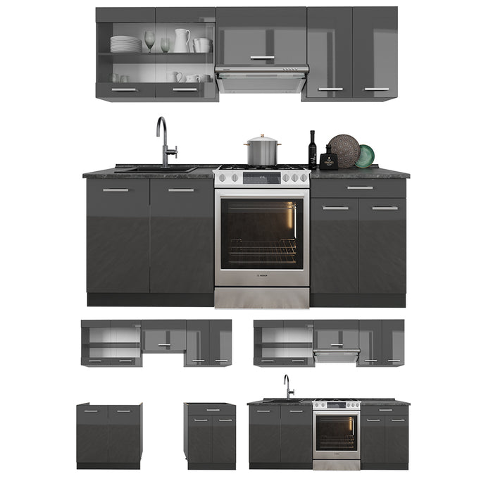 Vicco Cucina componibile Antracite lucido/antracite 200 cm senza piano di lavoro