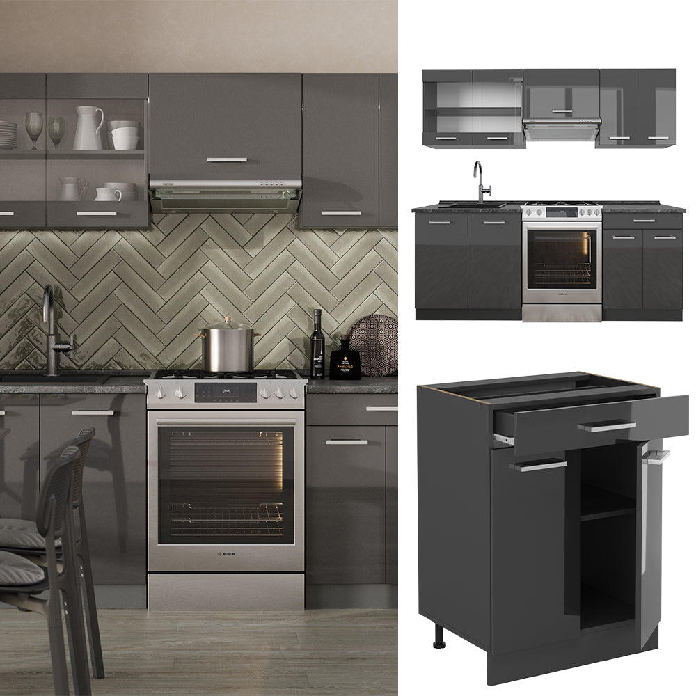 Vicco Cucina componibile Antracite lucido/antracite 200 cm , PL Antracite