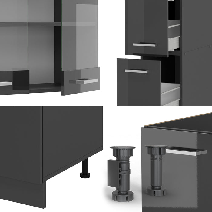 Vicco Cucina componibile Antracite lucido/antracite 350 cm senza piano di lavoro
