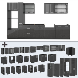 Vicco Cucina componibile Antracite lucido/antracite 350 cm senza piano di lavoro