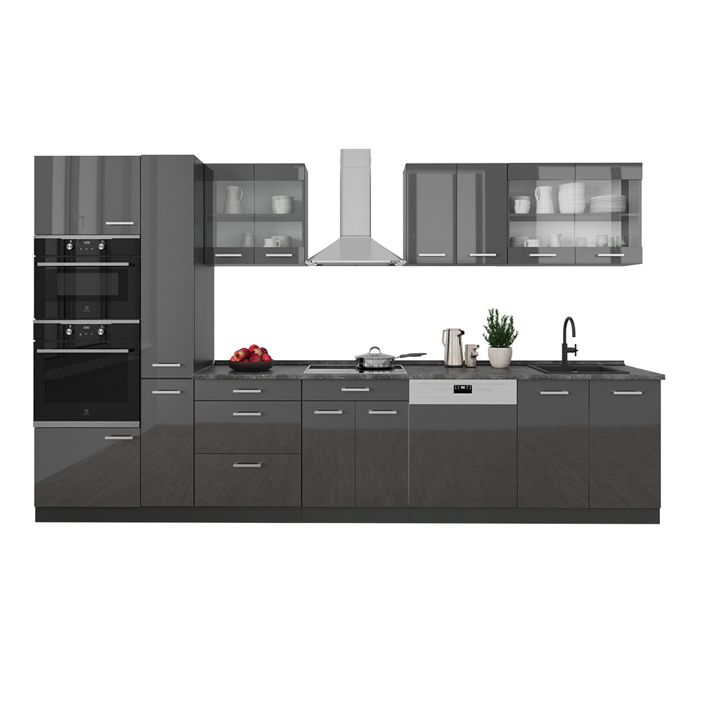 Vicco Cucina componibile Antracite lucido/antracite 350 cm senza piano di lavoro