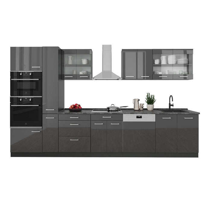Vicco Cucina componibile Antracite lucido/antracite 350 cm senza piano di lavoro