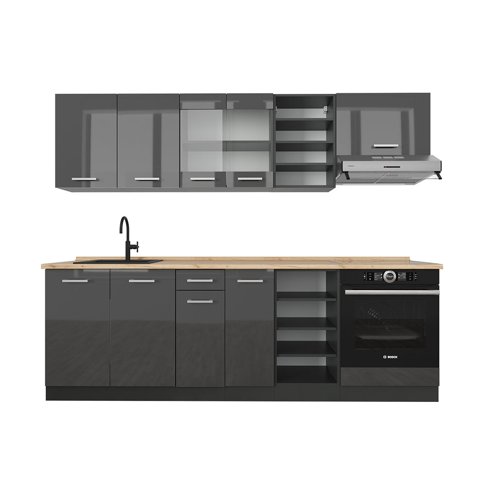 Vicco Cucina componibile Antracite lucido/antracite 240 cm , PL Rovere