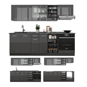 Vicco Cucina componibile Antracite lucido/antracite 240 cm , PL Marmo