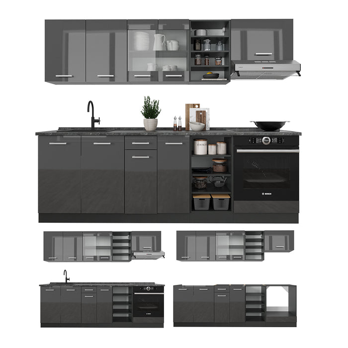 Vicco Cucina componibile Antracite lucido/antracite 240 cm , PL Marmo