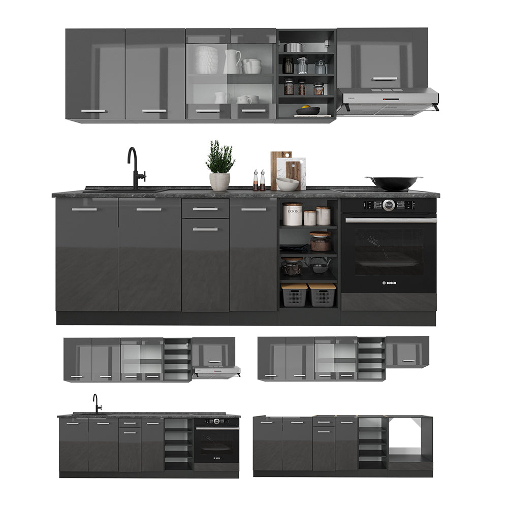 Vicco Cucina componibile Antracite lucido/antracite 240 cm senza piano di lavoro