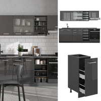 Vicco Cucina componibile Antracite lucido/antracite 240 cm senza piano di lavoro