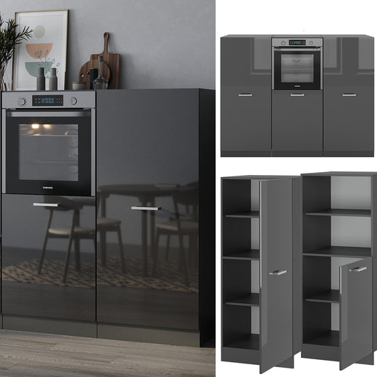 Vicco Cucine componibili piccole Antracite lucido/antracite 180 cm senza piano di lavoro