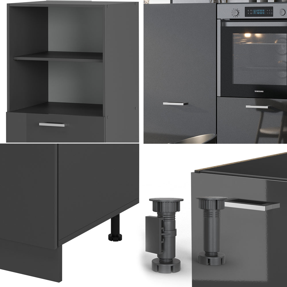 Vicco Cucine componibili piccole Antracite lucido/antracite 180 cm senza piano di lavoro