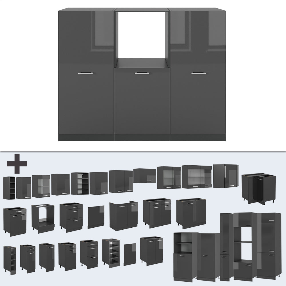 Vicco Cucine componibili piccole Antracite lucido/antracite 180 cm senza piano di lavoro