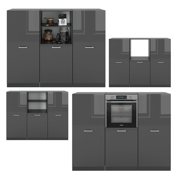 Vicco Cucine componibili piccole Antracite lucido/antracite 180 cm senza piano di lavoro