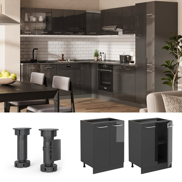 Vicco Mobiletto base cucina Antracite lucido 60 cm PL Marmo