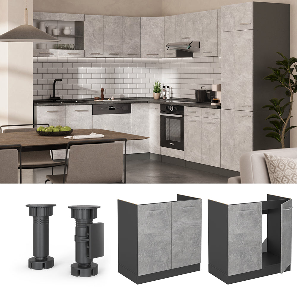 Vicco Mobile lavello cucina Calcestruzzo 80 cm PL Marmo