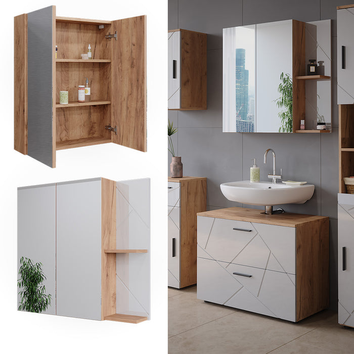 Vicco Mobile a specchio per il bagno Rovere Goldkraft/bianco lucido 80 x 75 cm