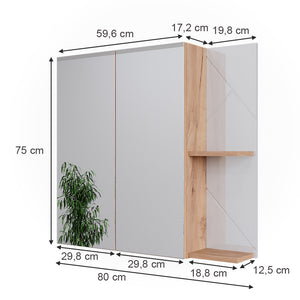 Vicco Mobile a specchio per il bagno Rovere Goldkraft/bianco lucido 80 x 75 cm