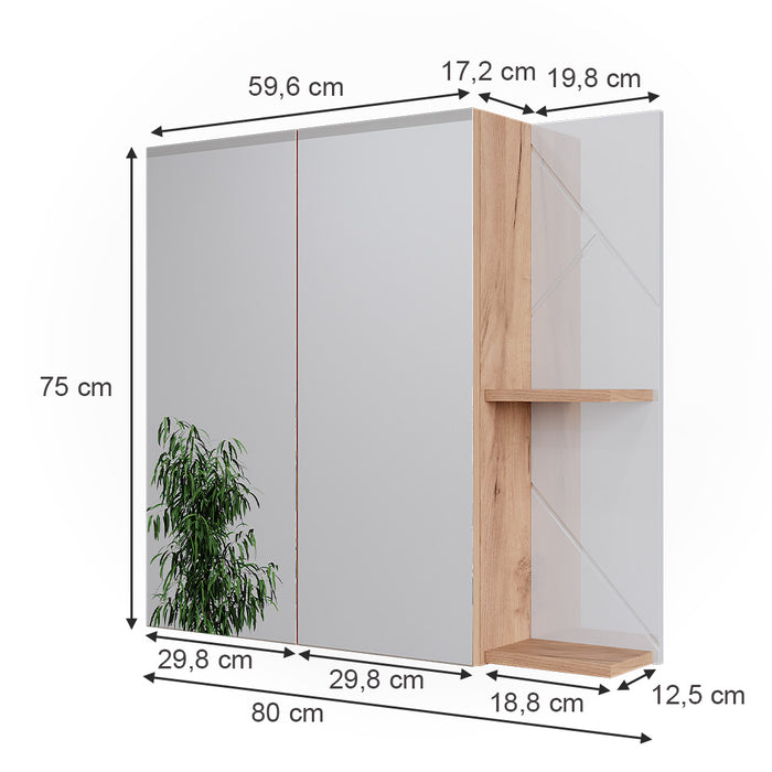 Vicco Mobile a specchio per il bagno Rovere Goldkraft/bianco lucido 80 x 75 cm