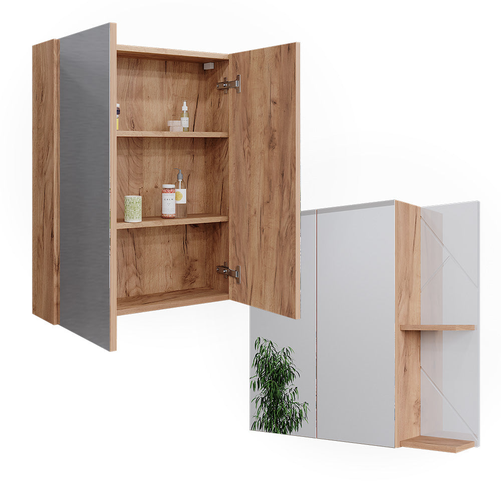 Vicco Mobile a specchio per il bagno Rovere Goldkraft/bianco lucido 80 x 75 cm