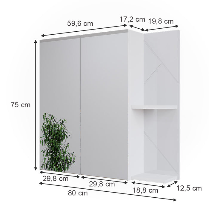 Vicco Mobile a specchio per il bagno Bianco lucido 80 x 75 cm