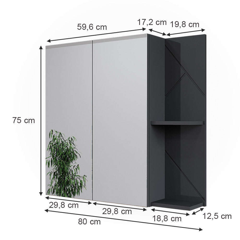 Vicco Mobile a specchio per il bagno Antracite lucido 80 x 75 cm