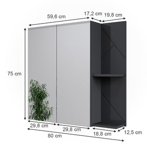 Vicco Mobile a specchio per il bagno Antracite lucido 80 x 75 cm