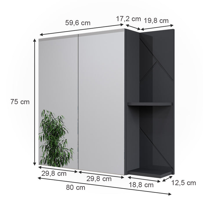 Vicco Mobile a specchio per il bagno Antracite lucido 80 x 75 cm