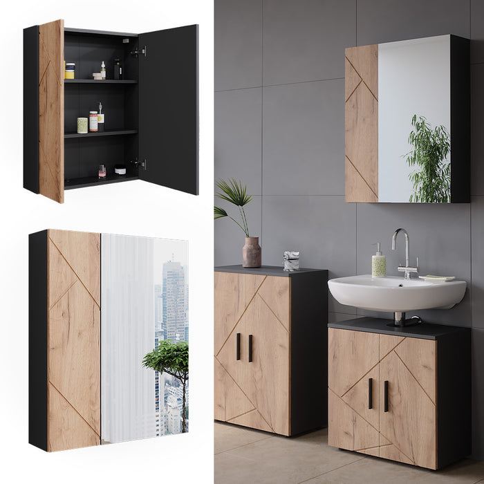 Vicco Armadietto a specchio da bagno Antracite/quercia dorata 60 x 75 cm