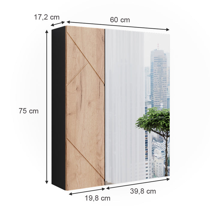 Vicco Armadietto a specchio da bagno Antracite/quercia dorata 60 x 75 cm