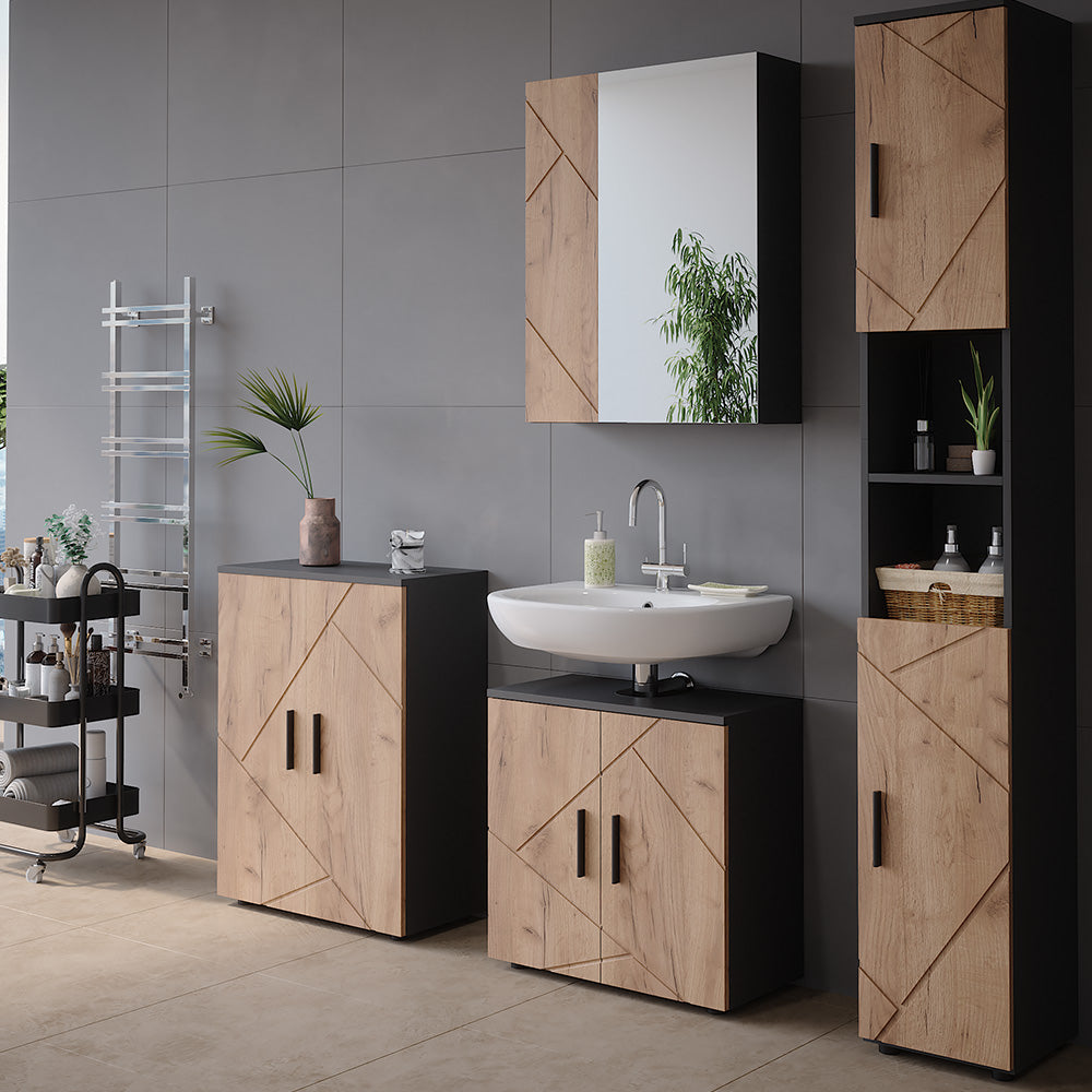 Vicco Armadietto a specchio da bagno Antracite/quercia dorata 60 x 75 cm