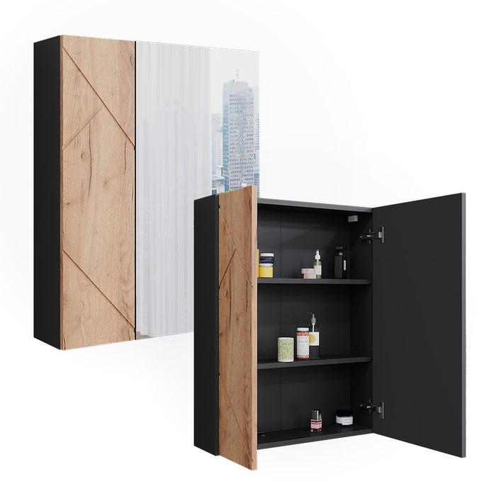 Vicco Armadietto a specchio da bagno Antracite/quercia dorata 60 x 75 cm