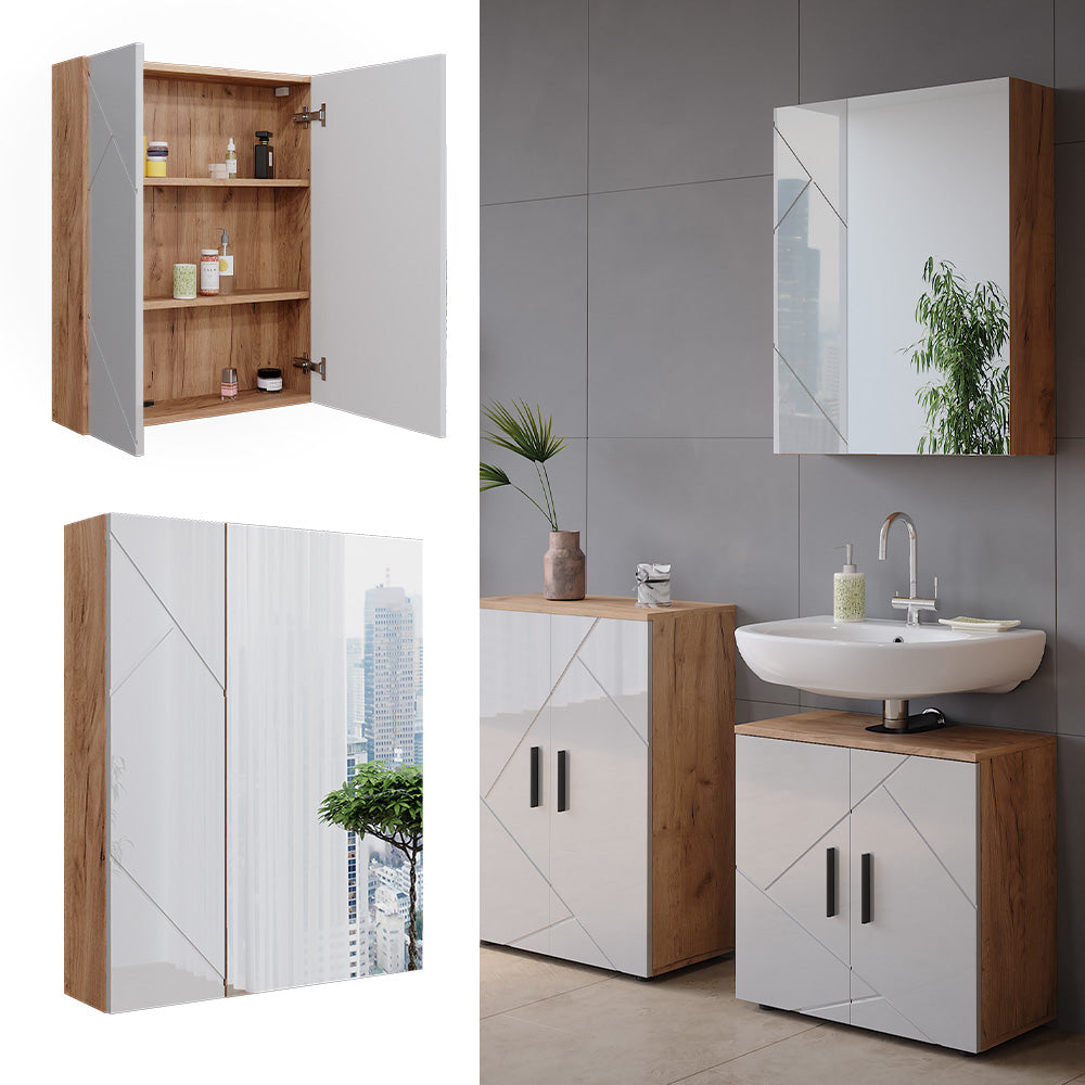 Vicco Mobile a specchio per il bagno Rovere Goldkraft/bianco lucido 60 x 75 cm