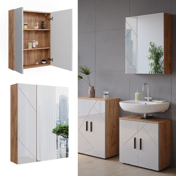Vicco Mobile a specchio per il bagno Rovere Goldkraft/bianco lucido 60 x 75 cm