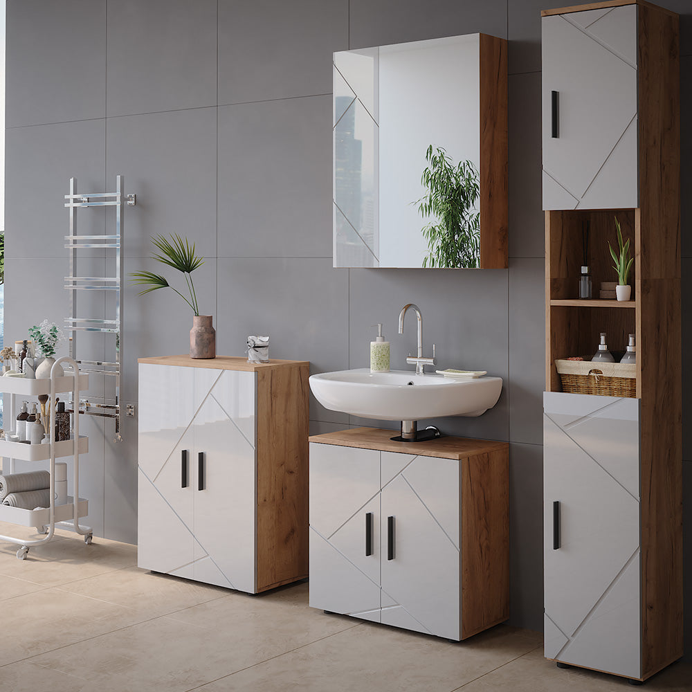 Vicco Mobile a specchio per il bagno Rovere Goldkraft/bianco lucido 60 x 75 cm