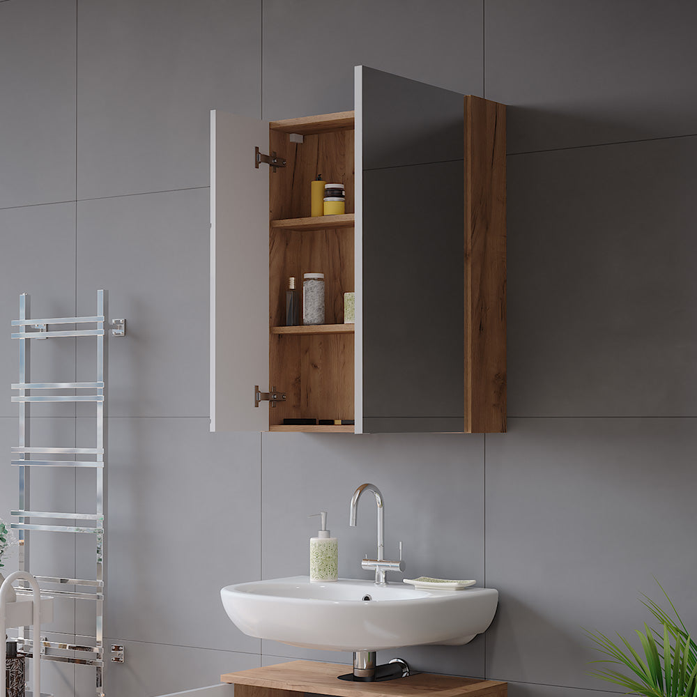 Vicco Mobile a specchio per il bagno Rovere Goldkraft/bianco lucido 60 x 75 cm